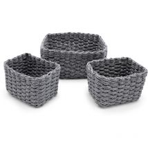Spetebo - Deko Aufbewahrungs Körbchen in grau - 3er Set - Rattan Allzweck Flechtkorb aus Papier - Mehrzweck Rattankorb Bad Organizer stapelbar