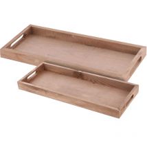 Spetebo - Deko Holztablett natur 2er Set - 50 / 45 cm - Holz Kerzenteller länglich - Tischdeko Dekotablett Servierplatte Dekoschale rechteckig Kerzen