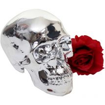 Hegele - Deko Totenkopf HHG-1171, Polyresin Skulptur Totenschädel, In-/Outdoor 18cm silber hochglanz