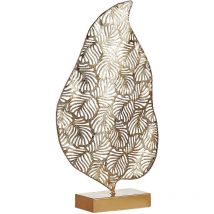 Dekofigur Gold Eisen 47 cm auf Sockel Blatt Form Handgefertigt Wohnzimmer Schlafzimmer Flur Diele Deko-Objekt Wohnaccessorie