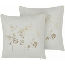 Dekokissen 2er Set Beige / Gold Polsterbezug mit Blumenmuster 45 x 45 cm Wohnzimmer Salon Schlafzimmer Retro-Stil