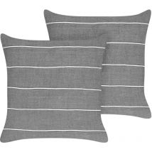 Beliani - Dekokissen 2er Set Grau u. Weiß Gestreift aus Leinen 50 x 50 cm Quadratisch für Sofa Sessel Bett Schlafzimmer Wohnzimmer