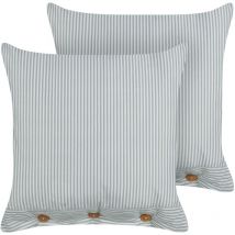 Dekokissen 2er Set Mintgrün / Weiß Streifen Muster 45 x 45 cm Quadratisch mit Knöpfen für Wohnzimmer Schlafzimmer Sofa Sessel Bett