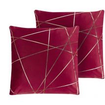Dekokissen 2er Set Rot Polyester-Füllung Abnehmbarer Bezug Samtstoff 45 x 45 cm Geometrisches Muster in Gold Accessories Wohn- u. Schlafzimmer