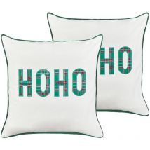Dekokissen 2er Set Weiß Weihnachtliches Motiv 45 x 45 cm mit Tartan Muster Kariert Karo für Weihnachten Weihnachtsdeko Zierkissen Accessoires