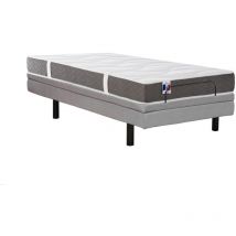 Dekoratives Bett mit elektrischer Relaxfunktion + 3-Zonen-Matratze aus 100 % Latex - 80 x 200 cm - Stoff - Grau - panisola von ysmée