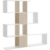 Buchhandlung Pueblo, Bücherregal mit 7 Fächern, Modernes Büroregal, Schrankwand mit Regalen, cm 145x29h145, Weiß und Eiche