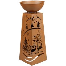 HI - Dekosäule Pflanzenschale Blumenschale Gartendeko Außenlampe Pflanzsäule mit Weihnachtsmotiv, Metall Rost, Akku enthalten Timer, 1x led warmweiß,