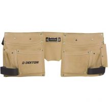 Dekton Tool Belt 10 Pocket Leather Double Hammer Loop Brown DT50174