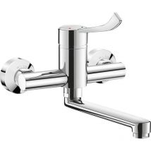 Delabie Waschtisch-Einhebelmischer für Wandmontage – Hygienehebel – Messing verchromt – Durchflussmenge 5 l/min – 30 Jahre Garantie