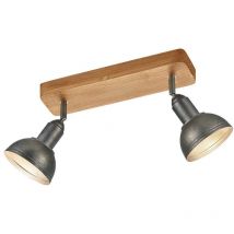Delhi Barra 2 Spots en Métal Acier Antique et Bois L. 33Cm