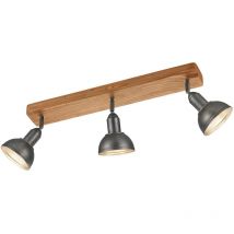 Delhi Barra 3 Spots Cupola Metallo Acciaio Antico e Legno l. 58Cm