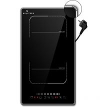 Deliteer - Piano Cottura a Induzione 2 Piastre con Spina, Piano di Cottura da Incasso con Cornice, 3500W, Controllo del Cursore, Zona Flessibile per