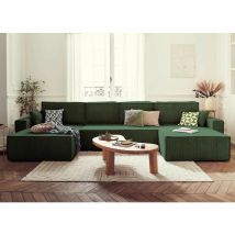 Bestmobilier - Dellia – wohnlandschaft u-form – 7-sitzer – mit schlaffunktion – mit bettkasten – aus cord - grün