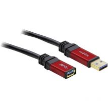 Delock Câble USB USB 3.2 Gen1 (USB 3.0) USB-A mâle, USB-A femelle 5.00 m rouge, noir contacts dorés, certifié UL 82755