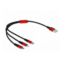 Delock - Câble usb de chargement 3-en-1 pour Lightning / Micro usb / usb Type-C 30 cm - 0,3 m - usb a - usb C/Micro-USB B/Lightning - 2.0 - Noir
