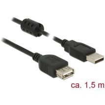 USB-Kabel usb 2.0 usb-a Stecker, usb-a Buchse 1.50 m Schwarz mit Ferritkern 84884 - Delock
