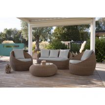 Salon de jardin design bas en résine tressée - 4 personnes - modèle Malaga - Delorm
