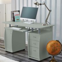 Raygar - Deluxe Computer Desk With Cabinet and 3 Drawers - Grey