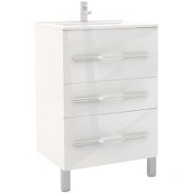 Meuble à poser ALAN - L60cm - Blanc - Laqué brillant - Livré monté