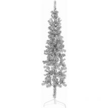 Demi sapin de Noël artificiel mince avec support Argenté 150 cm