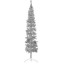Demi sapin de Noël artificiel mince avec support Argenté 240 cm