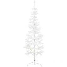 Demi sapin de Noël artificiel mince avec support Blanc 150 cm