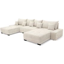 Sofiland - Demi u Large xxl - 382 x 187 x 95 cm - Ecksofa - Schlaffunktion, Stauraum für Bettzeug, Stoff Rosario Beige