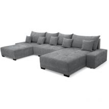 Demi U Large Xxl - 382 X 187 X 95 Cm - Ecksofa - Schlaffunktion, Stauraum Für Bettzeug, Stoff Rosario Grau