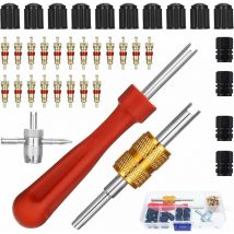 Swyeoot - Demonte Obus Valve Kit D'outils Réparation Démonte Obus de Valve Double et à Une Tête + 1 Outil de Valve 4 Voies + 14 Bouchon Valve Pneu