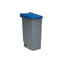 Poubelle de recyclage avec roues et asa poubelle de recyclage fermée 110l gris avec couvercle bleu - Denox