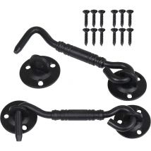 Memkey - 2 Pack Cabin Hooks, Window Mount, Door Locking Hook, Stainless Steel Shed Latch for Shed Door, Garage Door, Cabin Window, 4 Inch (Black)