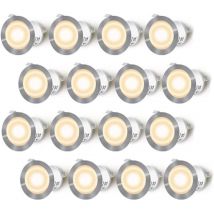 Set of 16 LED Recessed Spotlights for Wooden Terrace, Waterproof IP67, Outdoor Recessed Spotlights, 0.6W DC12V, Warm White Light, Mini Lamp Kit for