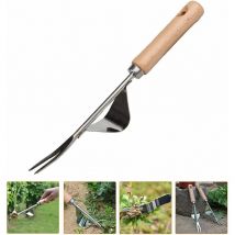 Manual Weed Killer Tool Stainless Steel Weed Gouge with Wood Handle Garden Weed Tool, 2 Types Garden Weed Killer Handy Tool (b) - Denuotop