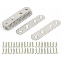 Denuotop - Stainless Steel Flat Brackets, 10 Pieces Metal Assembly Legs, Straight Flat Brackets, Metal Plates Flat Corner Brackets, with 40 screws,