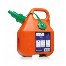 Bidón naranja Husqvarna para combustible. Tiene una capacidad de 6 litros