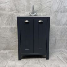 Hydros - Derby 600mm Indigo Blue Bathroom Storage Vanity Sink Basin Unit + Optional Tap, No Tap - Indigo Blue