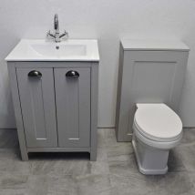 Derby Bathroom Suite Vanity Sink Basin + wc Toilet Unit - Light Grey Oak, With Tap