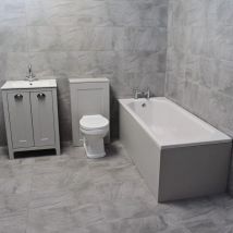 Hydros - Derby Bathroom Suite Vanity Sink Unit + Toilet + Bath - Light Grey, With Taps & Wastes-No End Panel