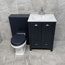 Hydros - Derby Indigo Blue Vanity Sink Basin Storage Unit + Toilet Bathroom Suite, Colour Matched Seat-With Tap - Indigo Blue