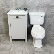 Hydros - Derby Traditional Light Grey Vanity Unit + Carlton Toilet Set Cloakroom Suite, White Seat-With Tap & Waste-Luxury Flush - Light Grey