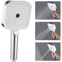 Derw Max - Quadratischer Brausekopf, 3-strahl-handbrause, Leicht Zu Reinigen – Chrom + Weiß