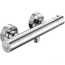 Derw Max - Termostato de ducha con botón de seguridad de 38 °c, grifo de ducha, mezclador de agua fría y caliente para baño - Cromado