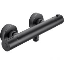 Derw Max - Termostato de ducha con botón de seguridad de 38 °c, grifo de ducha, mezclador de agua fría y caliente para baño - Negro