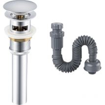 Andyou - Desagüe de lavabo emergente cromado, tapón universal con rebosadero y bajante.