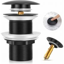 Zhuoxuan - Desagüe de lavabo sin rebosadero, desagüe Click Clack, desagüe de lavabo de latón, junta de desagüe de lavabo, desagüe de bañera, negro