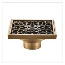 Ahlsen - Desagüe de suelo de baño de latón - Desagüe de ducha cuadrado antiguo único con diseño de flores talladas para inodoro y jardín, 10 x 10 cm