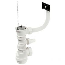 Moderna - Desagüe que ahorra espacio Fregadero de acero inoxidable de 1 cubeta Ø60, desagüe Ø70, sifón extraplano, rebosadero rectangular