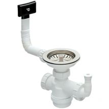 Moderna - Fregadero de acero inoxidable 1 cubeta Ø90, desagüe Ø113, sifón extraplano para ahorrar espacio, rebosadero rectangular