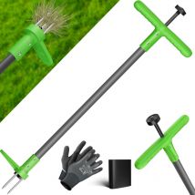 Kesser - Desbrozadora con mango Desbrozadora de aluminio con mango en t y pedal Herramienta de jardín para eliminar malas hierbas con 3 dientes de